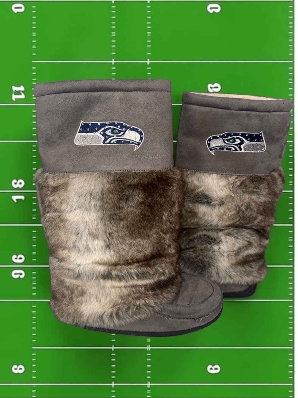 Seahawks Grey Faux-Fur Winter slipper boots for Women